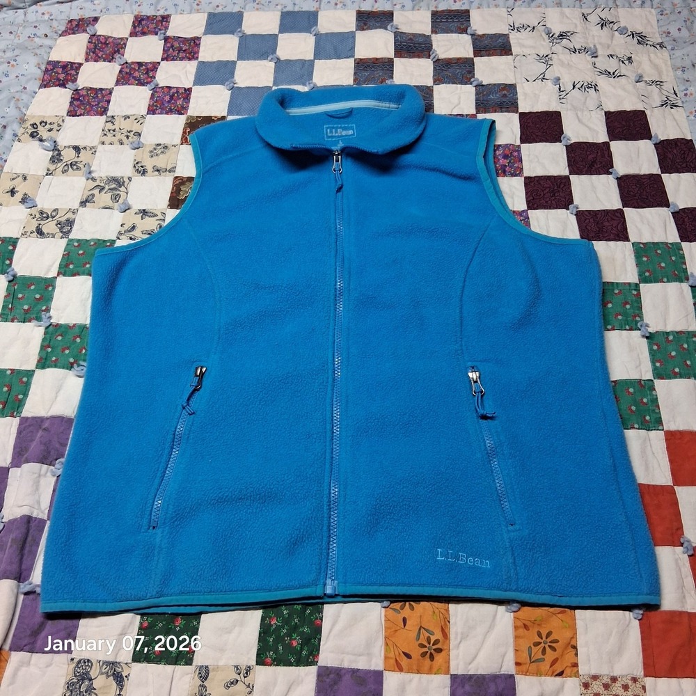 LL Bean Fleece Vest Sleeveless Mens Size Large Blue Full Zip Pockets Polartec